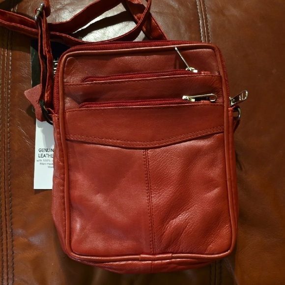newage Handbags - Red Leather Crossbody Bag